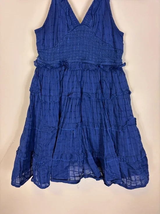 Zara Girls' Cobalt Blue Smocked V-Neck Tiered Sundress Girl’s 11-12 Years - Picture 4 of 6